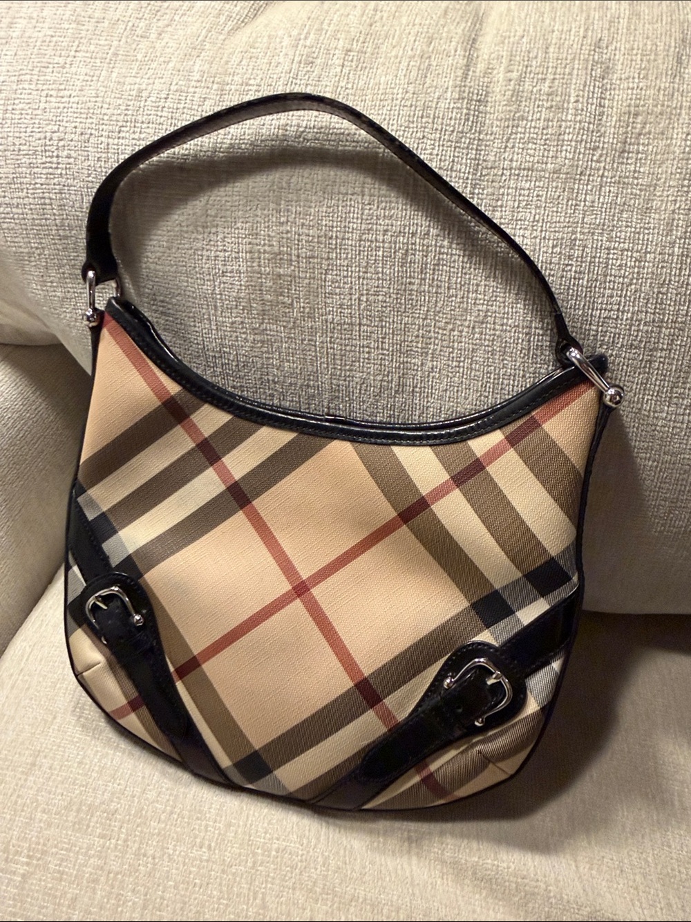 Burberry Beige Plaid Shoulder Bag with Black Trim - Picture 4 of 4